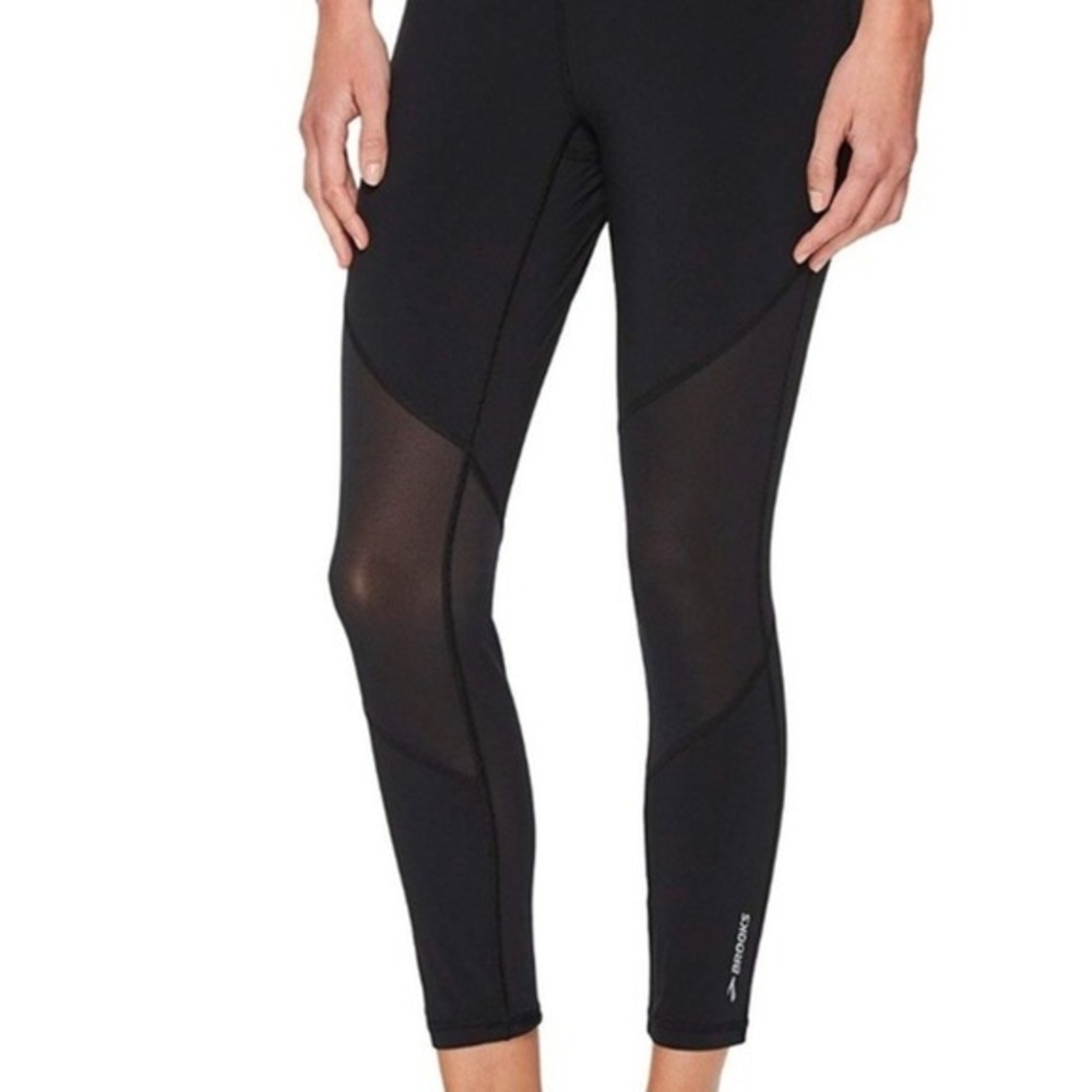 Brooks Running Tights Black Ghost Mesh Panel Athletic Workout Leggings Size S